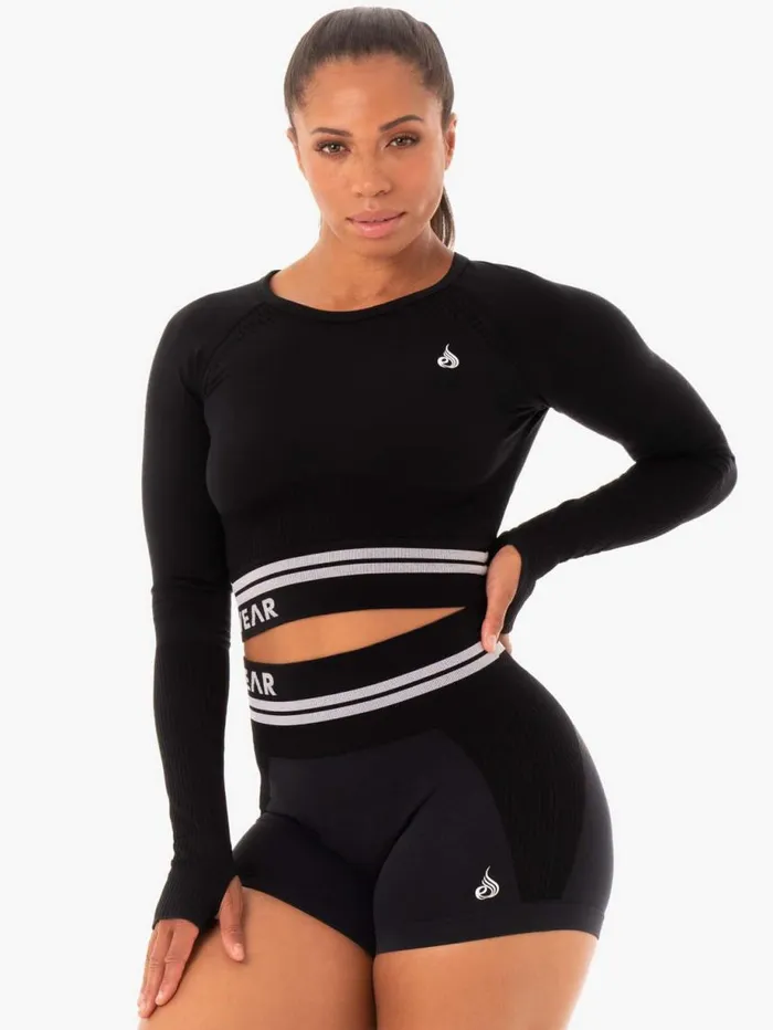 Tops Womens Ryderwear Freestyle Seamless Long Sleeve Crop Black