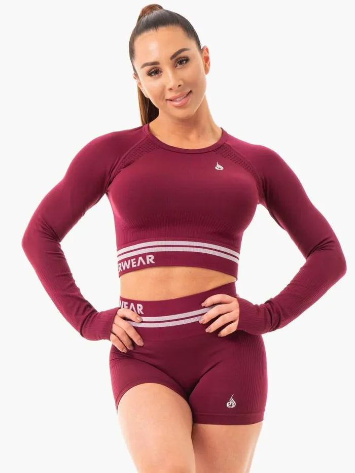 Tops Womens Ryderwear Freestyle Seamless Long Sleeve Crop Burgundy
