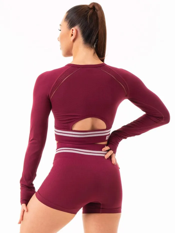 Tops Womens Ryderwear Freestyle Seamless Long Sleeve Crop Burgundy