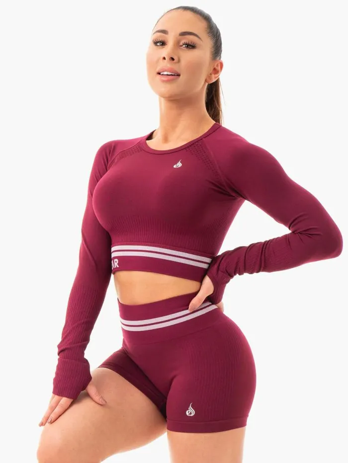 Tops Womens Ryderwear Freestyle Seamless Long Sleeve Crop Burgundy