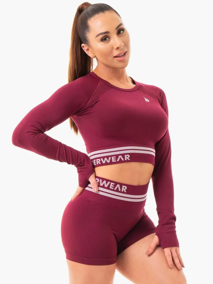 Tops Womens Ryderwear Freestyle Seamless Long Sleeve Crop Burgundy