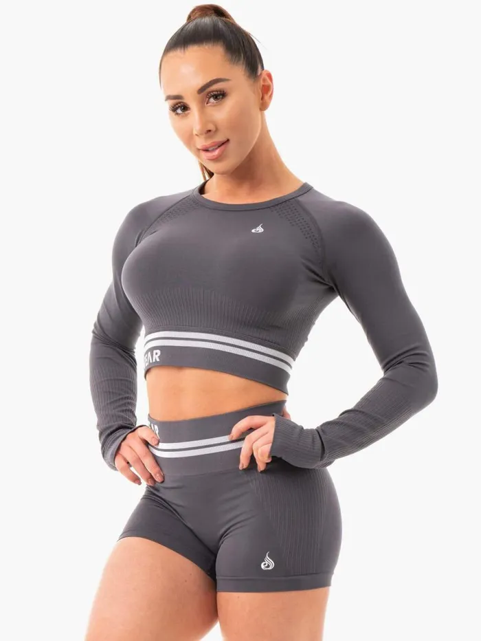 Tops Womens Ryderwear Freestyle Seamless Long Sleeve Crop Charcoal