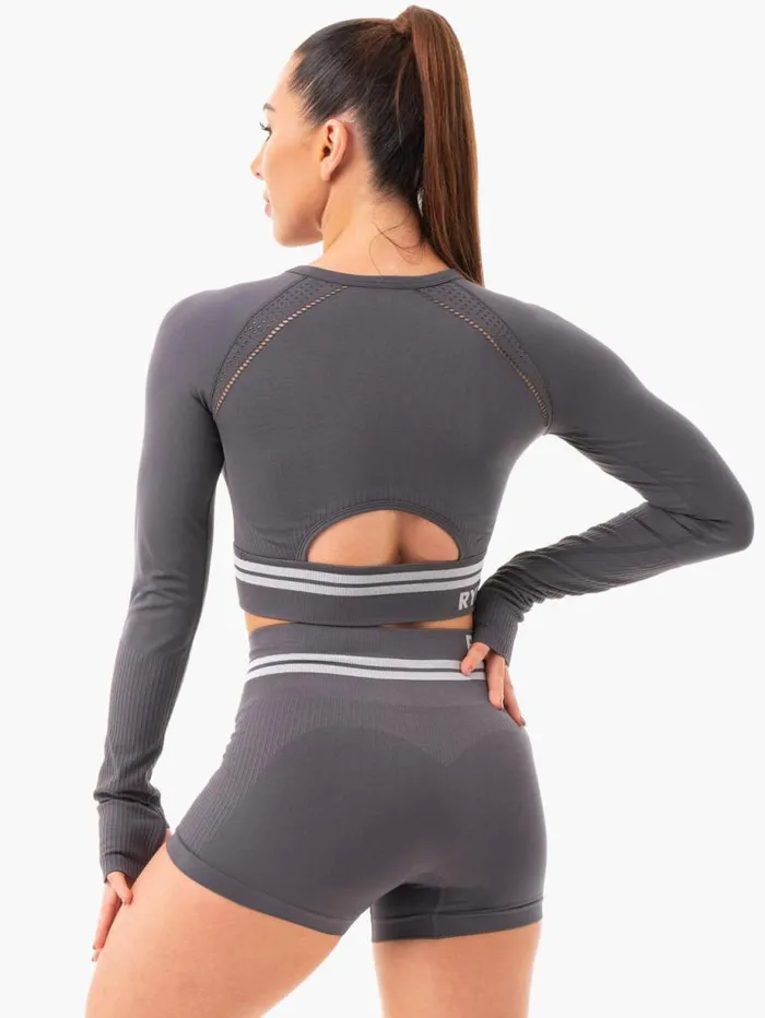Tops Womens Ryderwear Freestyle Seamless Long Sleeve Crop Charcoal
