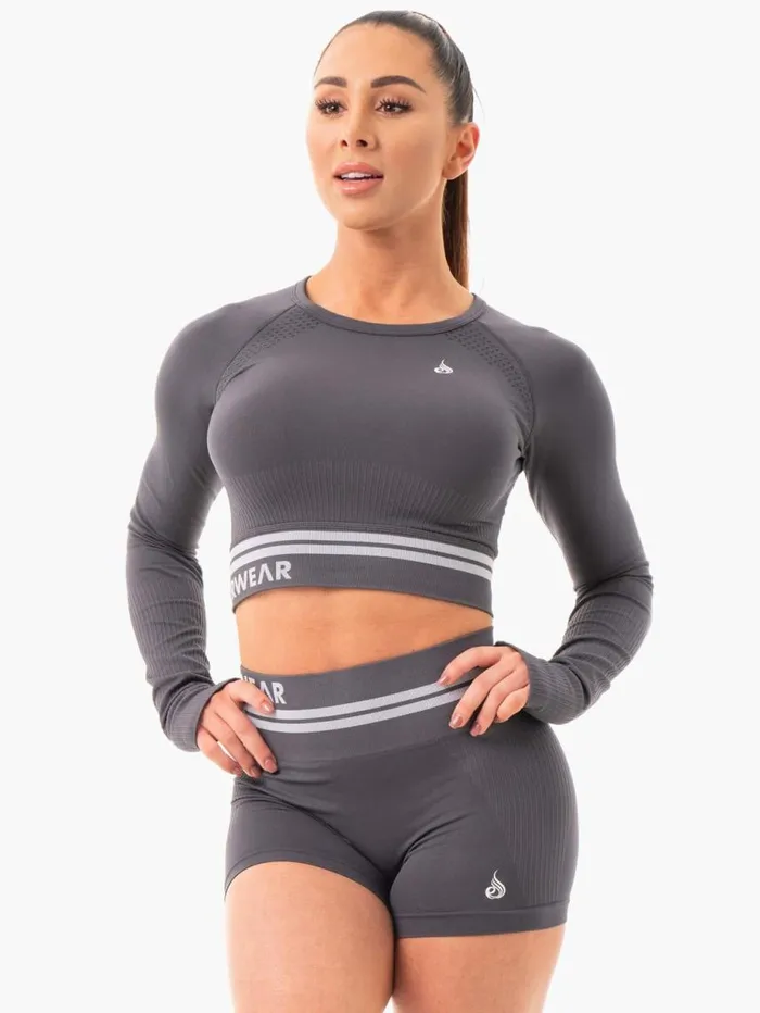Tops Womens Ryderwear Freestyle Seamless Long Sleeve Crop Charcoal