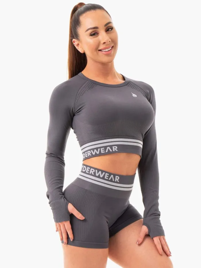 Tops Womens Ryderwear Freestyle Seamless Long Sleeve Crop Charcoal