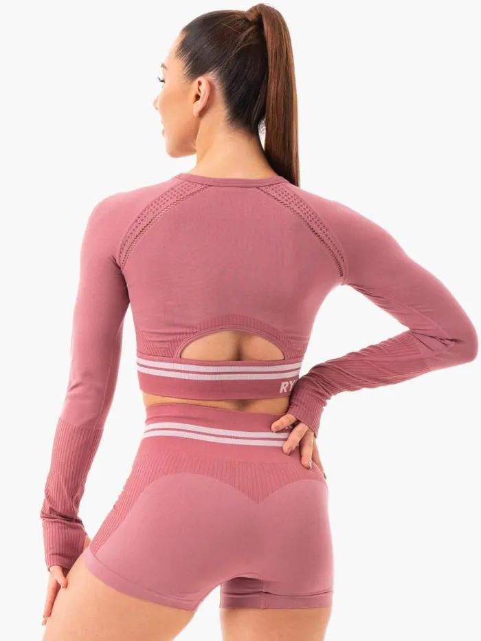Tops Womens Ryderwear Freestyle Seamless Long Sleeve Crop Dusty Pink