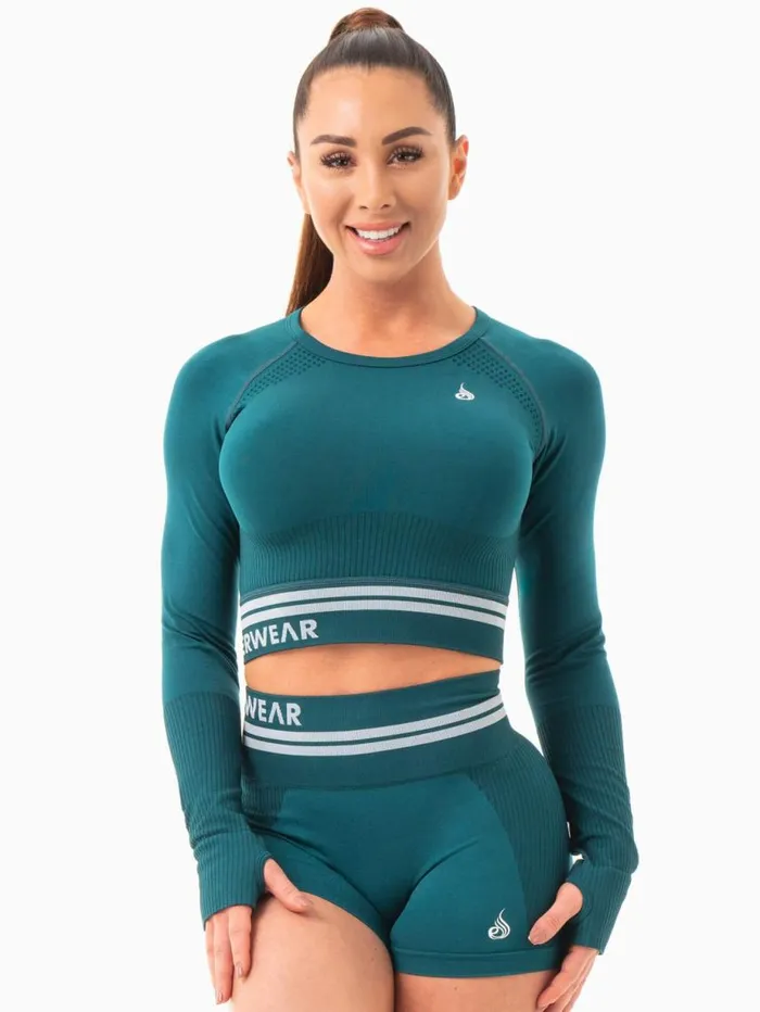 Tops Womens Ryderwear Freestyle Seamless Long Sleeve Crop Emerald Green