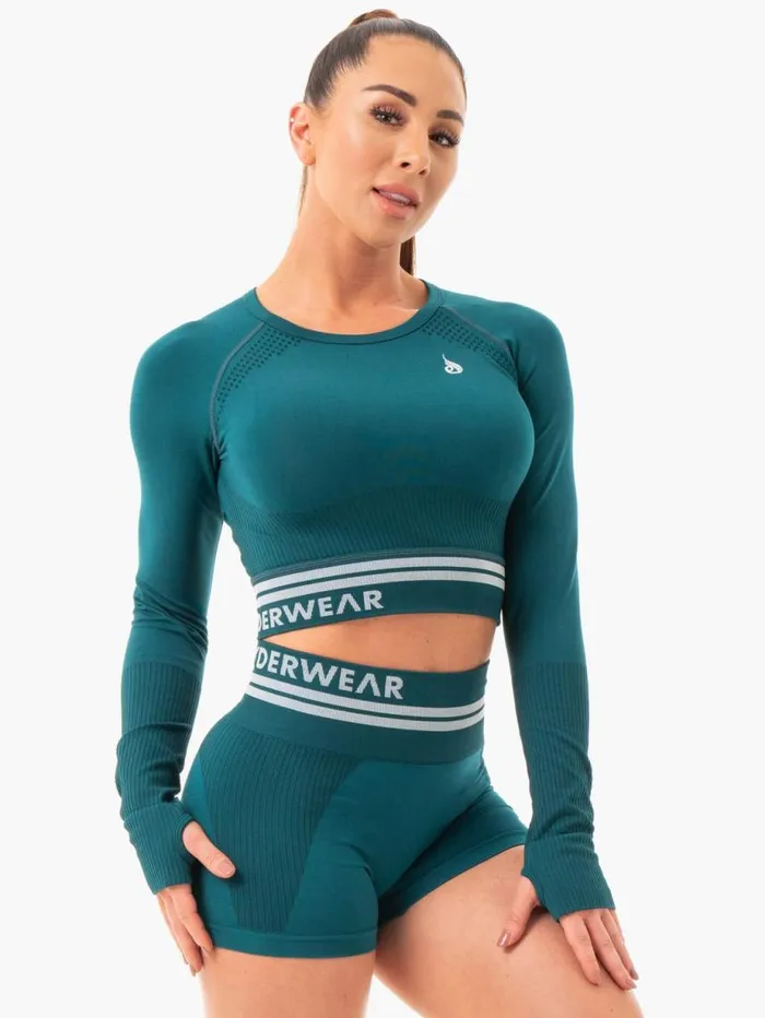 Tops Womens Ryderwear Freestyle Seamless Long Sleeve Crop Emerald Green