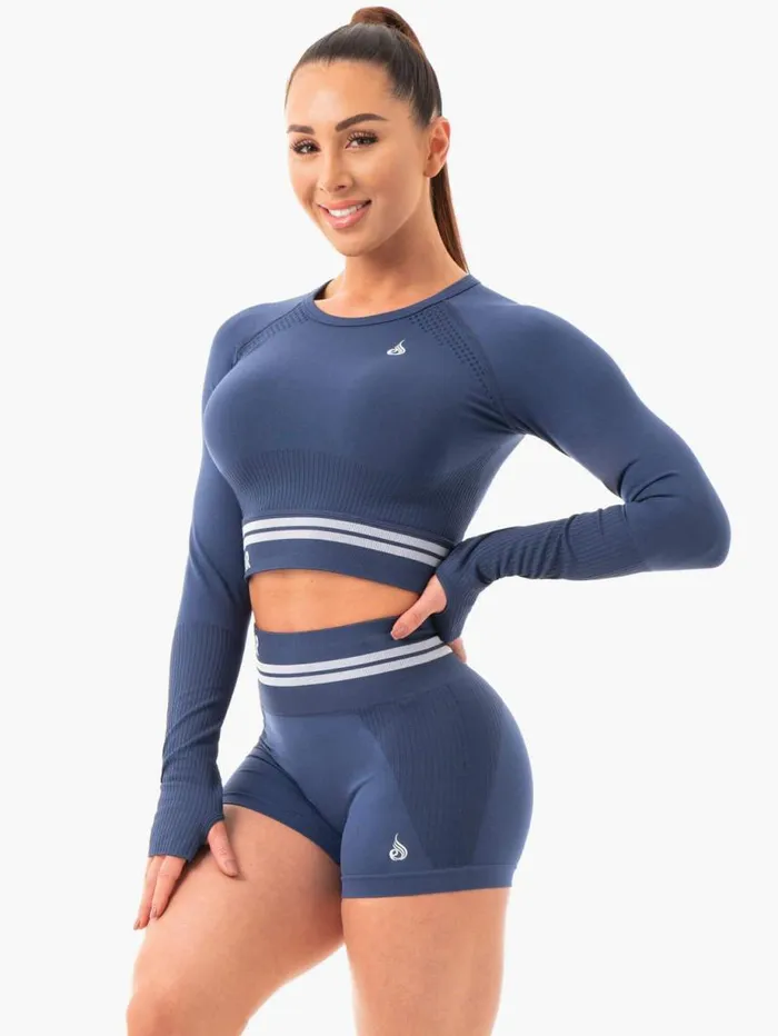 Tops Womens Ryderwear Freestyle Seamless Long Sleeve Crop Steel Blue