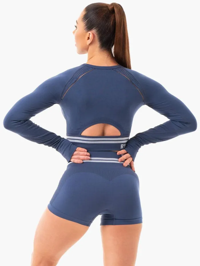 Tops Womens Ryderwear Freestyle Seamless Long Sleeve Crop Steel Blue