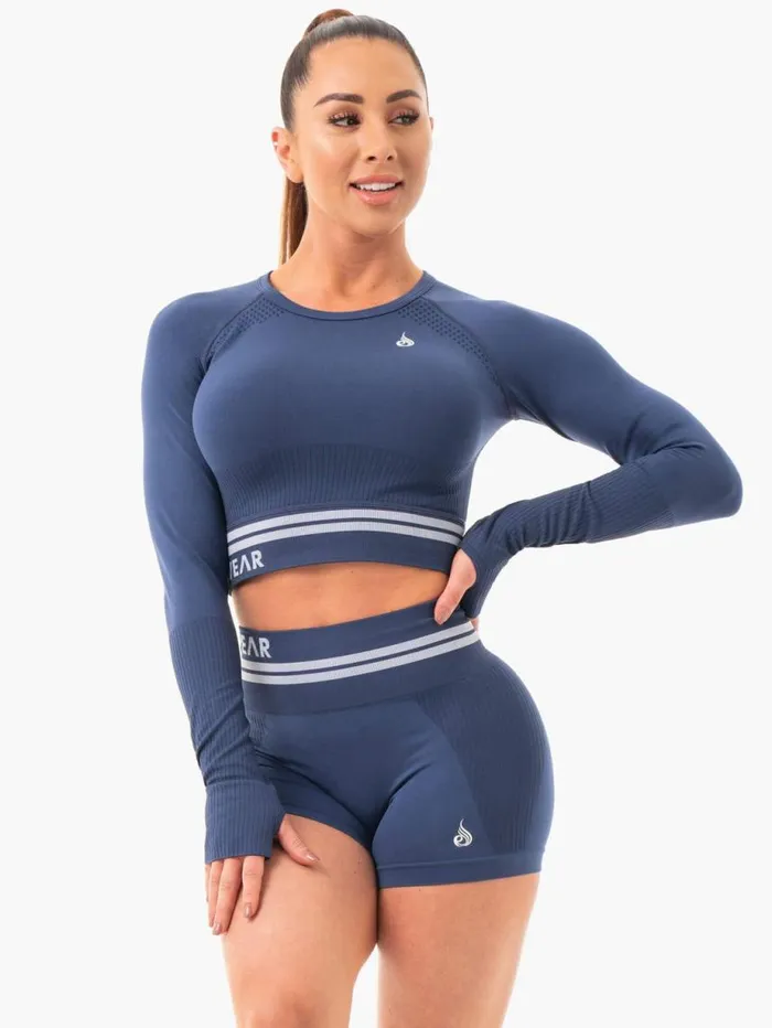Tops Womens Ryderwear Freestyle Seamless Long Sleeve Crop Steel Blue
