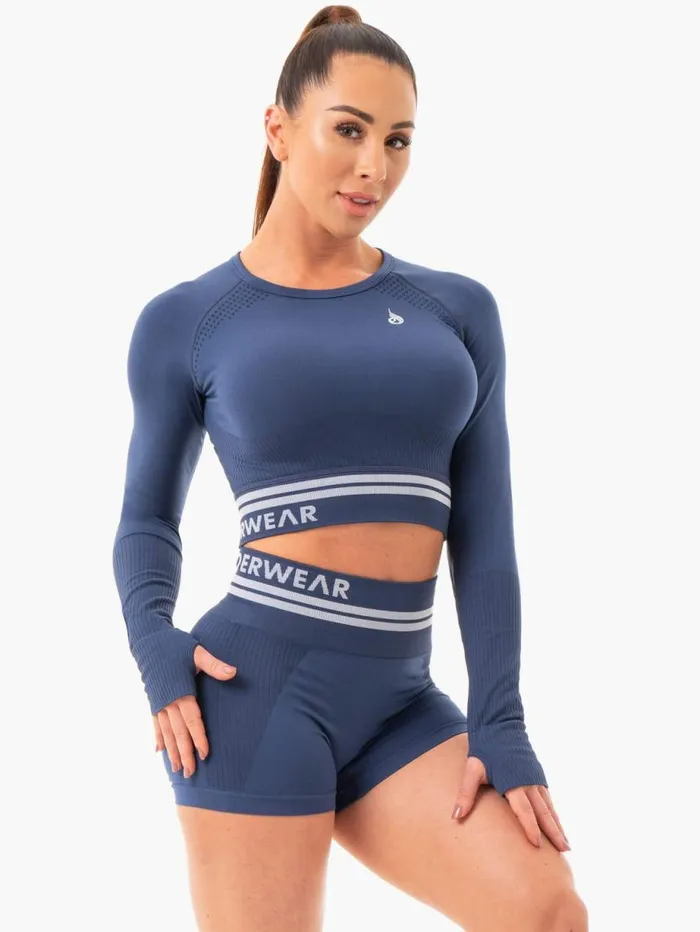 Tops Womens Ryderwear Freestyle Seamless Long Sleeve Crop Steel Blue