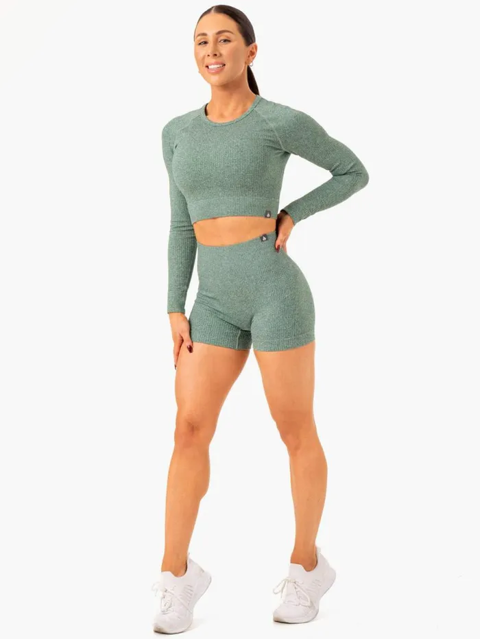 Tops Womens Ryderwear Rib Seamless Long Sleeve Top Green Marl