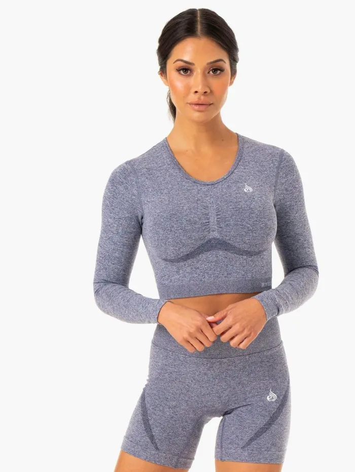 Tops Womens Ryderwear Sculpt Seamless Long Sleeve Top Navy Marl