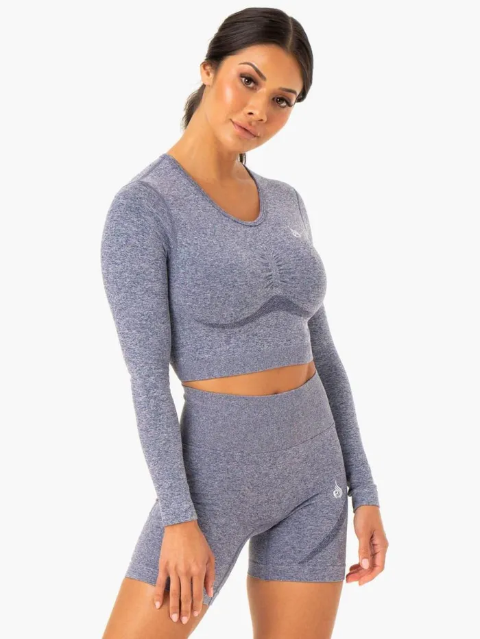 Tops Womens Ryderwear Sculpt Seamless Long Sleeve Top Navy Marl