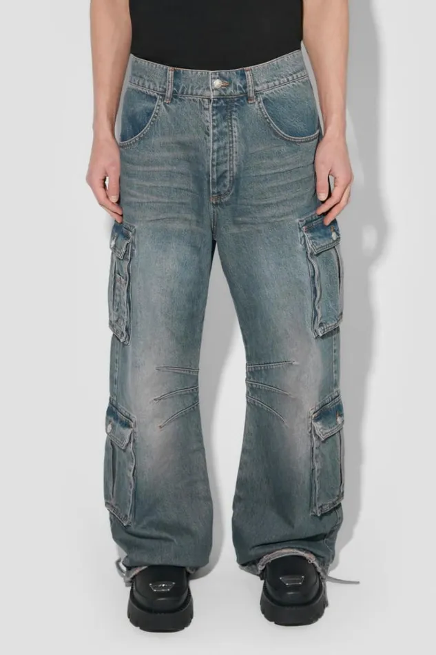 Trousers Men MISBHV Dirt Bath Cargo Denim Trousers Blue