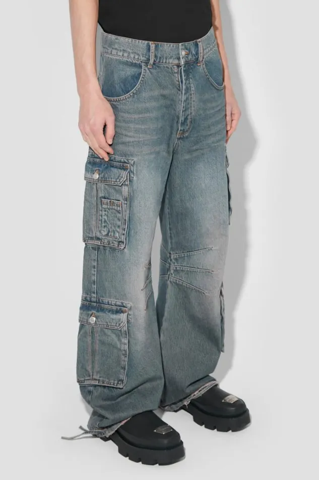 Trousers Men MISBHV Dirt Bath Cargo Denim Trousers Blue