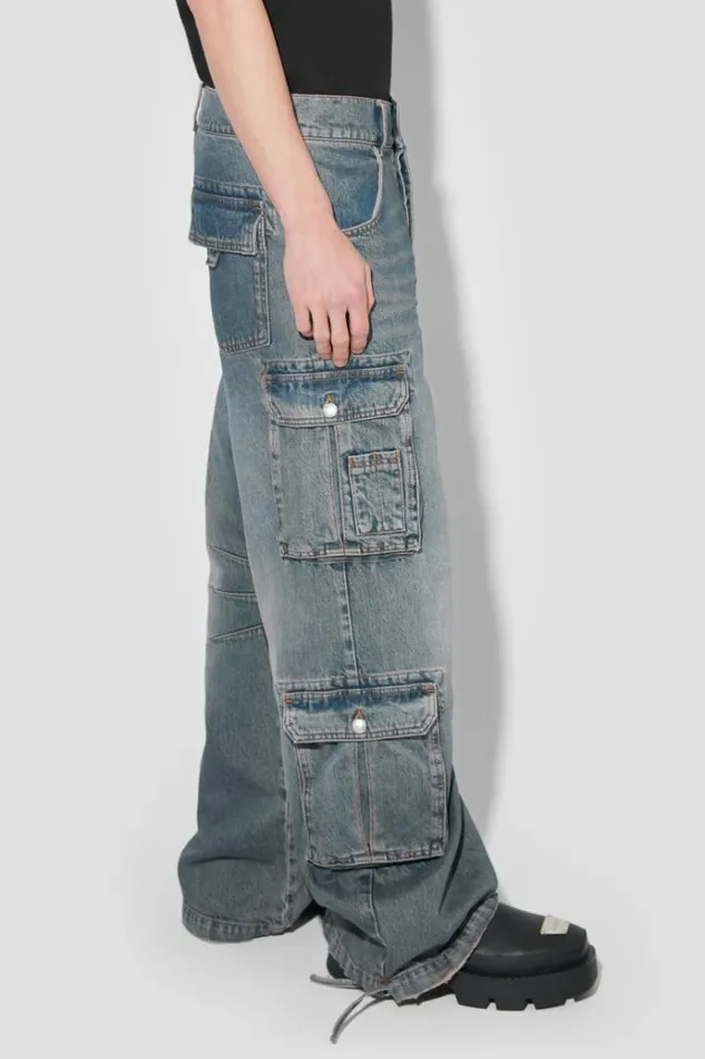 Trousers Men MISBHV Dirt Bath Cargo Denim Trousers Blue
