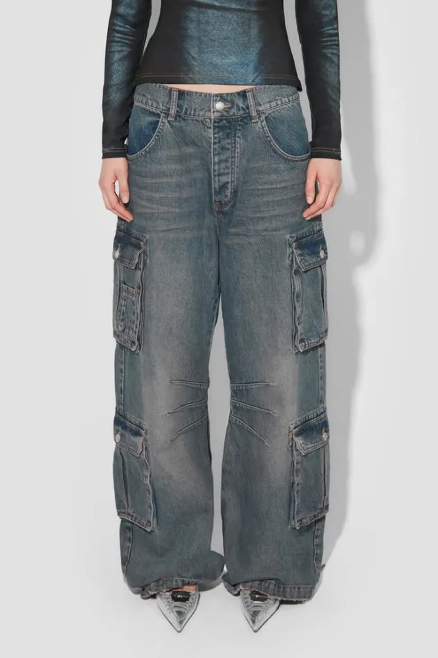 Trousers Women MISBHV Dirt Bath Cargo Denim Trousers Blue