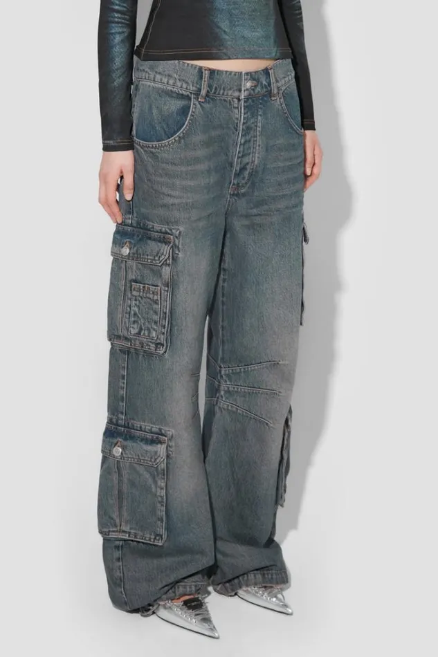 Trousers Women MISBHV Dirt Bath Cargo Denim Trousers Blue
