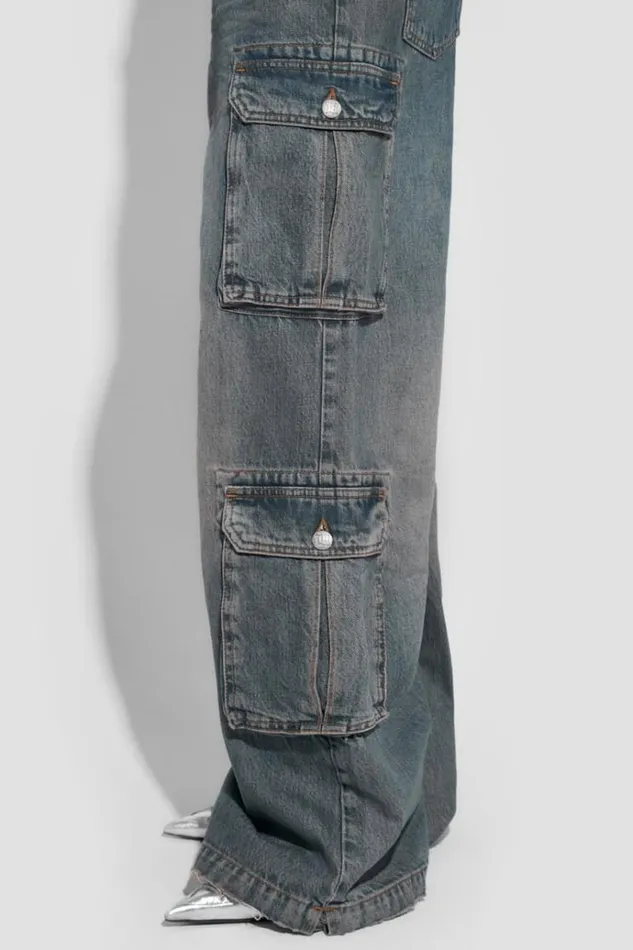 Trousers Women MISBHV Dirt Bath Cargo Denim Trousers Blue