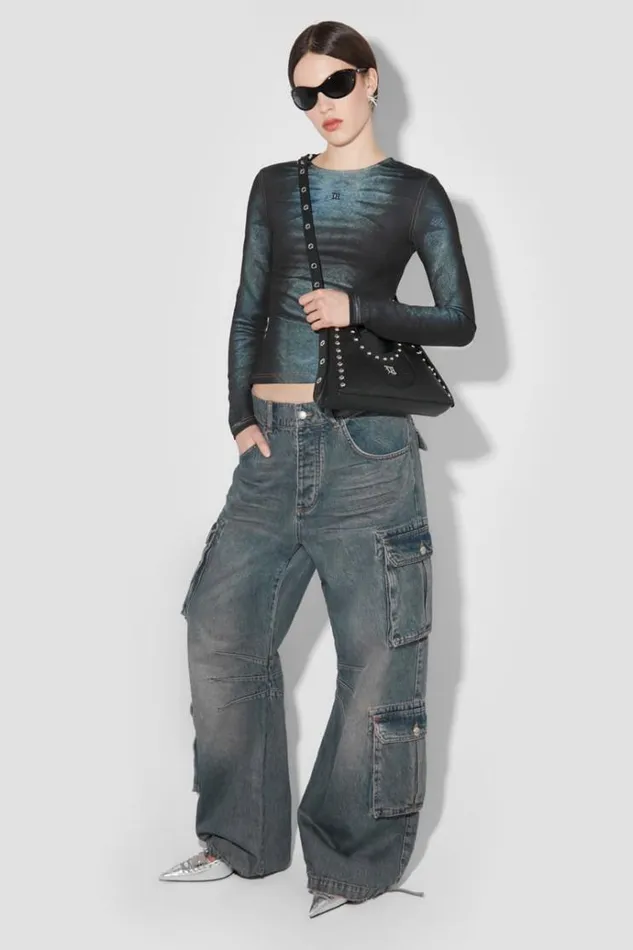 Trousers Women MISBHV Dirt Bath Cargo Denim Trousers Blue