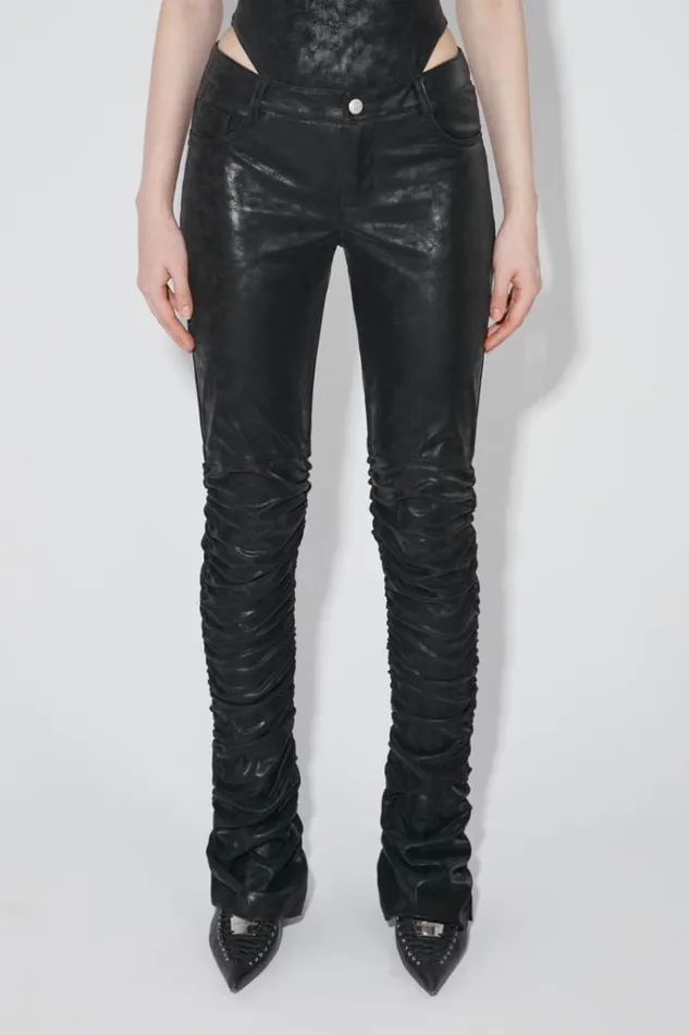 Trousers Women MISBHV Faded Faux Leather Ruched Trousers Black