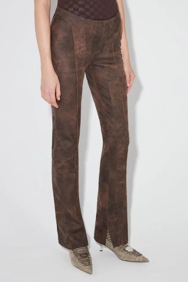 Trousers Women MISBHV Harley Cracked Faux Leather Trousers Brown