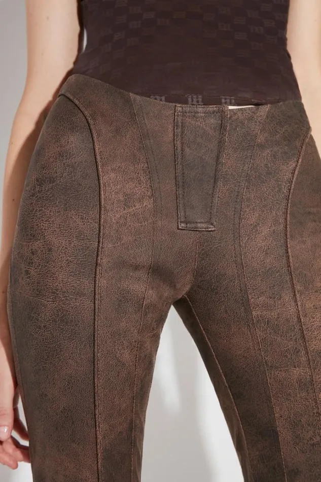 Trousers Women MISBHV Harley Cracked Faux Leather Trousers Brown