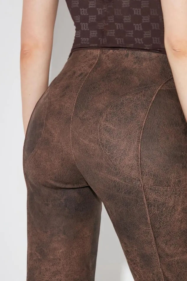 Trousers Women MISBHV Harley Cracked Faux Leather Trousers Brown