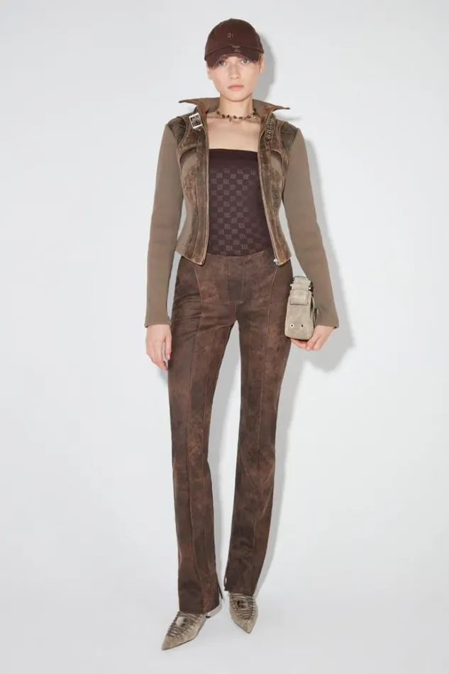 Trousers Women MISBHV Harley Cracked Faux Leather Trousers Brown
