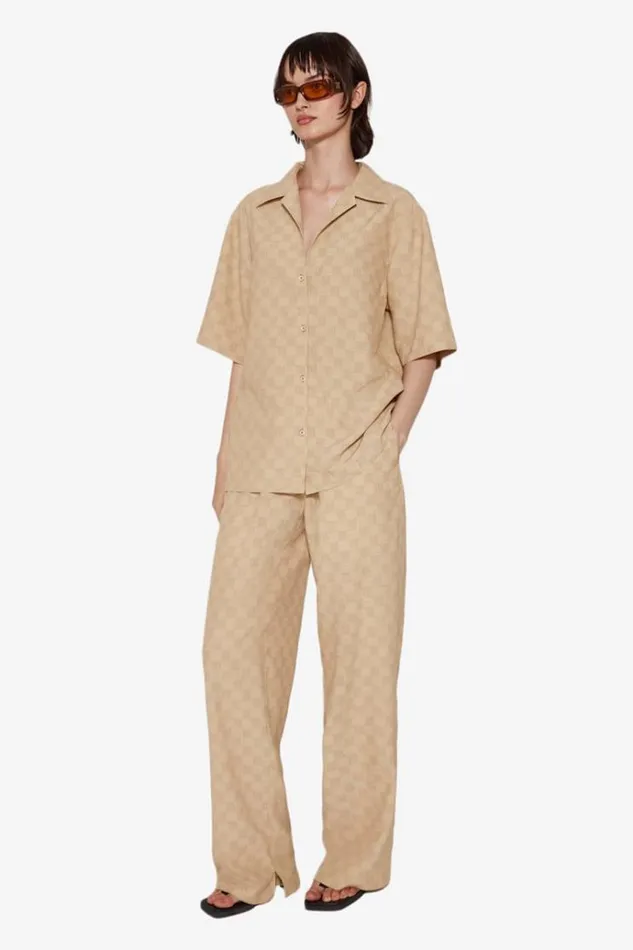Trousers Women MISBHV Resort Monogram Viscose Wool Relaxed Trousers Beige
