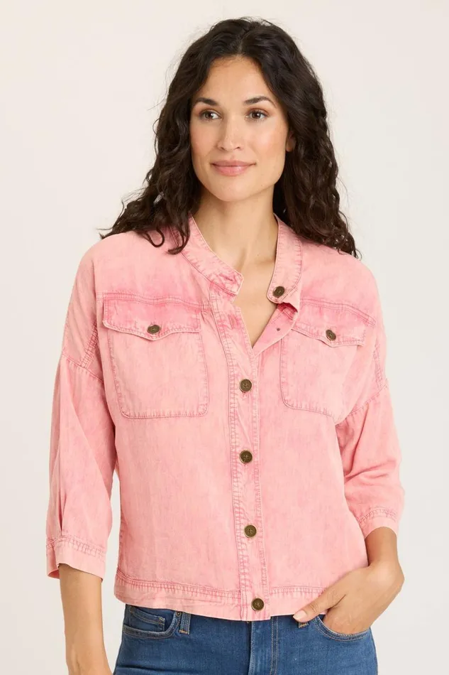 Twill Colbert Jacket Distress Wash Rose Clothing XCVI Jackets