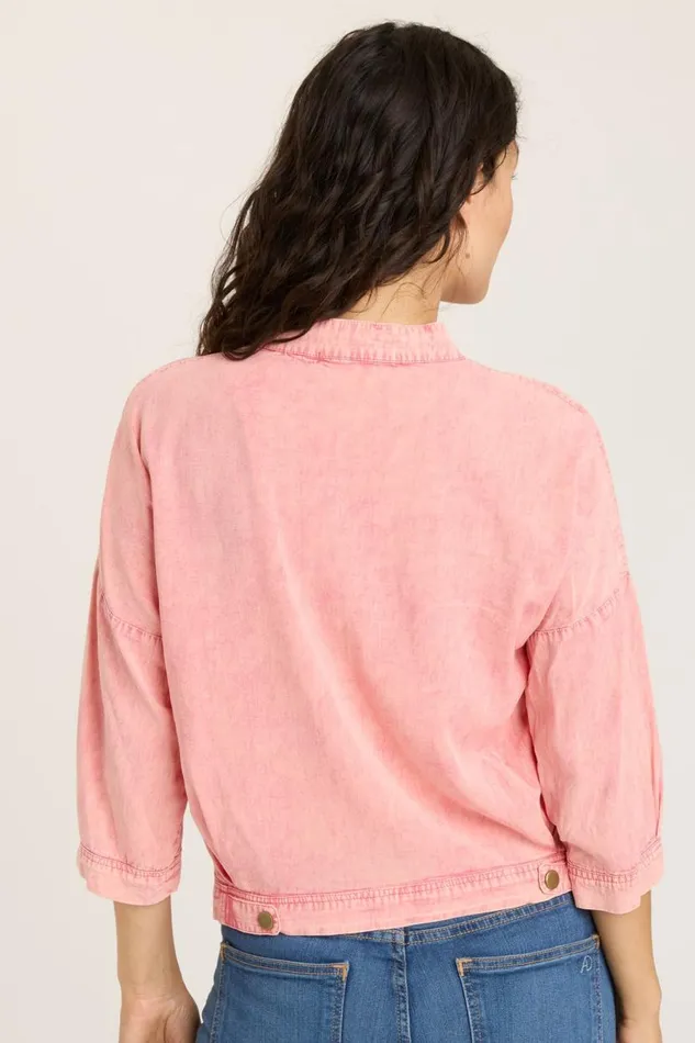 Twill Colbert Jacket Distress Wash Rose Clothing XCVI Jackets