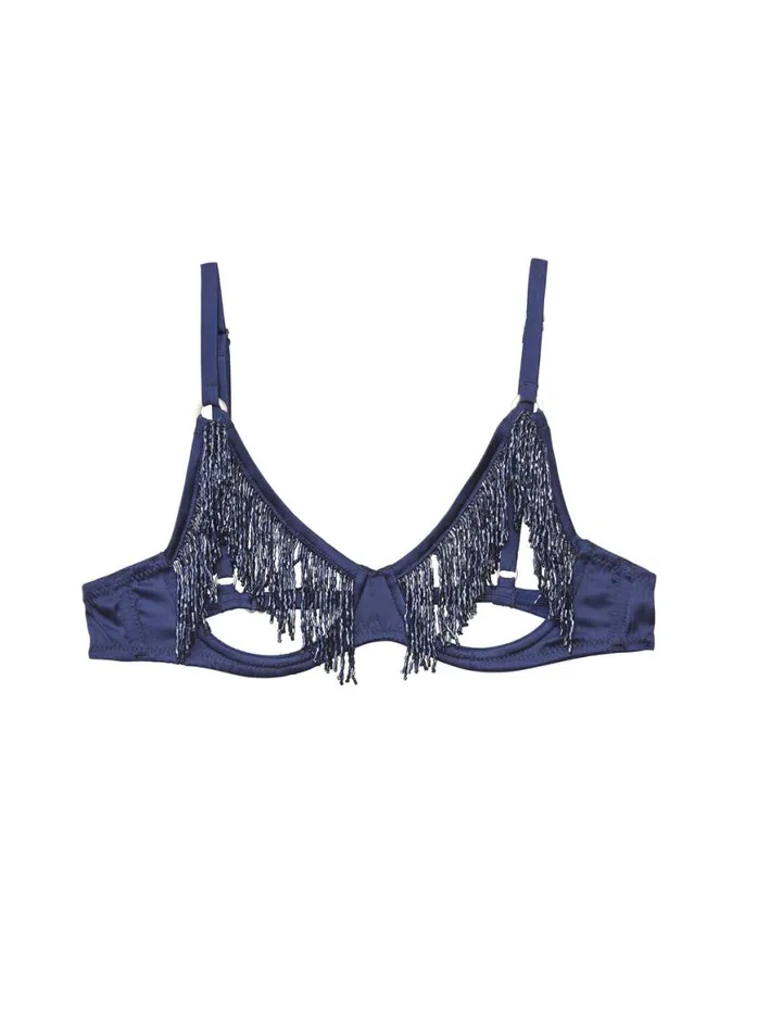 Underwire Bras Lingerie Fleur Du Mal Beaded Fringe Ouvert Bra Nighttime Blue