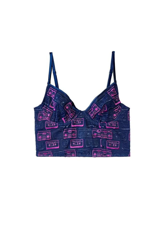Underwire Bras Lingerie Fleur Du Mal Boombox Embroidery Longline Demi Bra Nighttime Blue