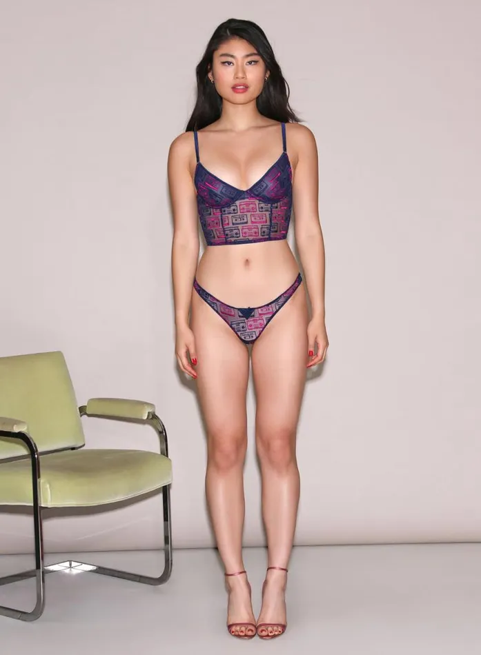 Underwire Bras Lingerie Fleur Du Mal Boombox Embroidery Longline Demi Bra Nighttime Blue