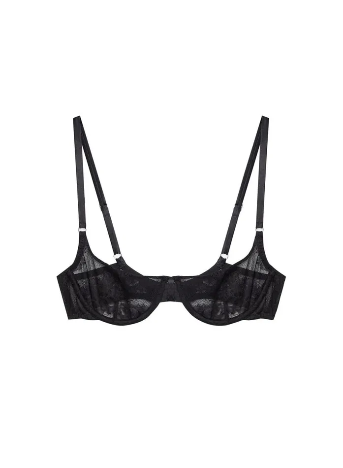 Underwire Bras Lingerie Fleur Du Mal Bouquet Lace Scooped Balconette Bra Black
