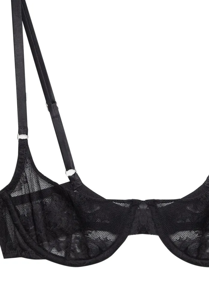 Underwire Bras Lingerie Fleur Du Mal Bouquet Lace Scooped Balconette Bra Black