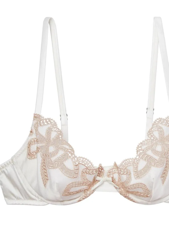 Underwire Bras Lingerie Fleur Du Mal Bow Guipure Embroidery Bra Ivory