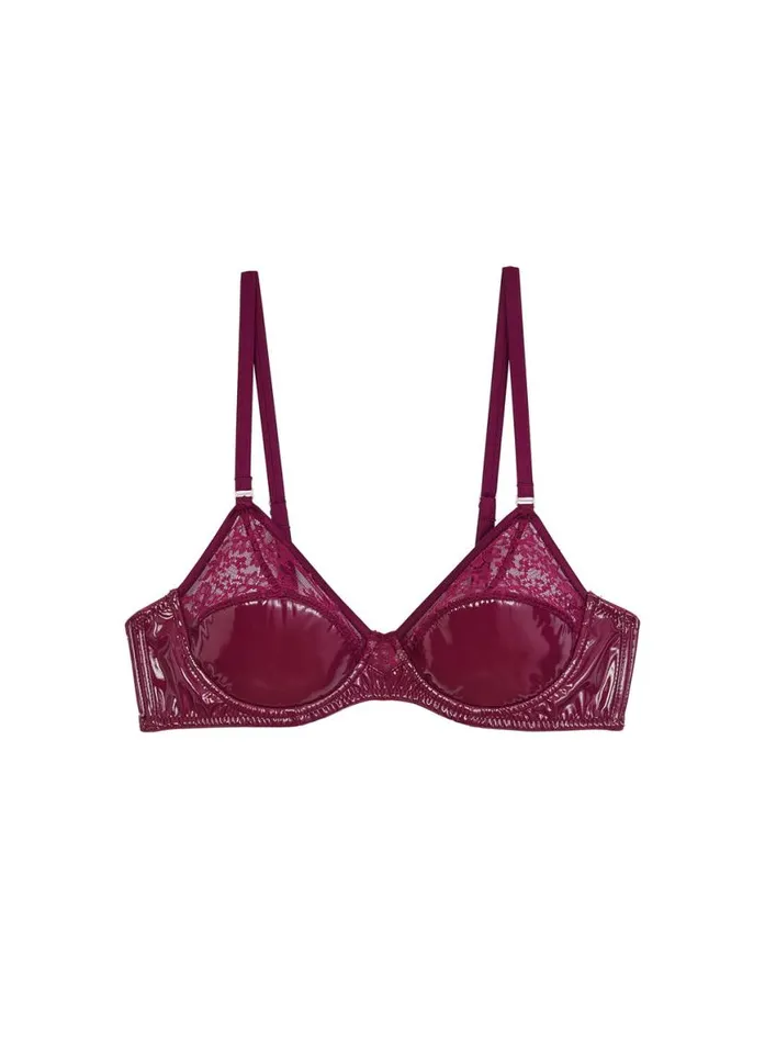 Underwire Bras Lingerie Fleur Du Mal Frankie Lace PVC Bebe Bra Sangria