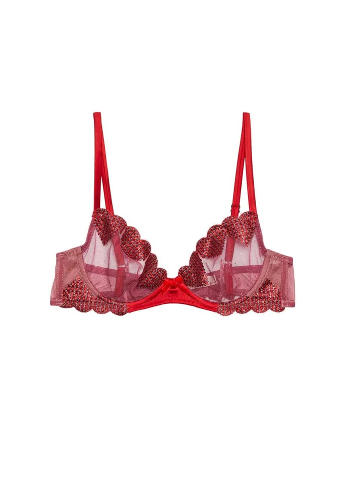 Underwire Bras Lingerie Fleur Du Mal Heart Embroidery Demi Bra Rouge