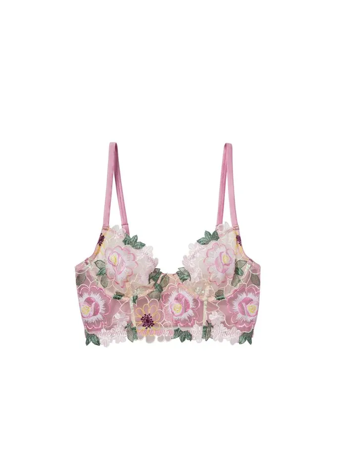 Underwire Bras Lingerie Fleur Du Mal Jardin Embroidery Longline Demi Bra Bisou Pink