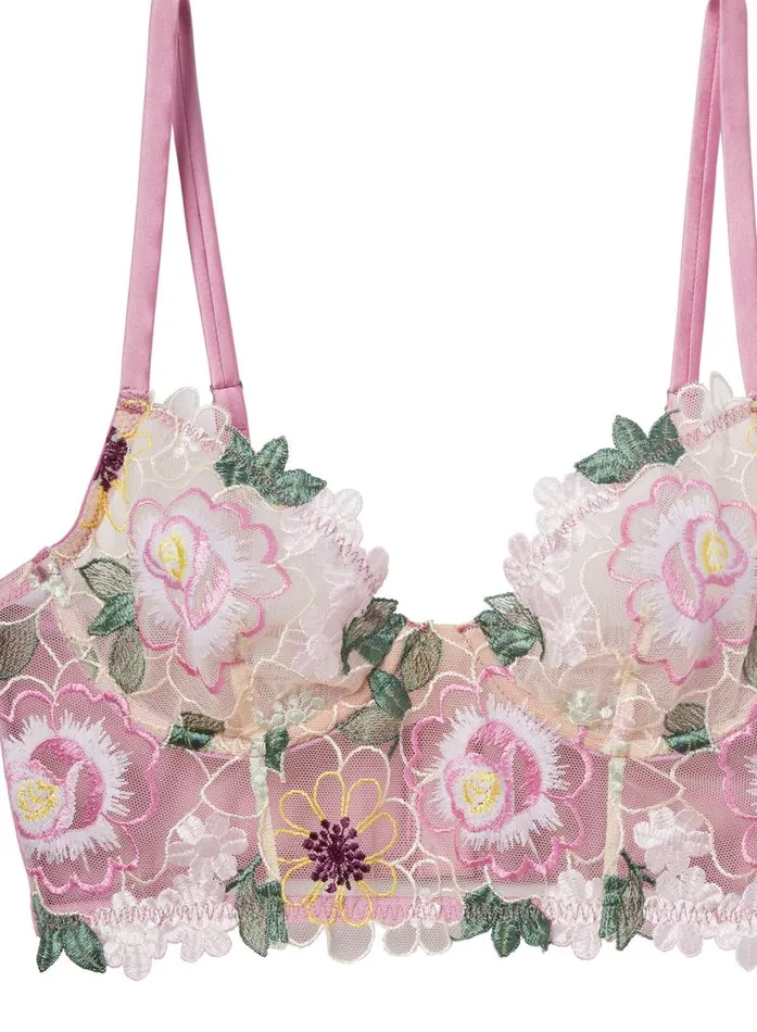 Underwire Bras Lingerie Fleur Du Mal Jardin Embroidery Longline Demi Bra Bisou Pink