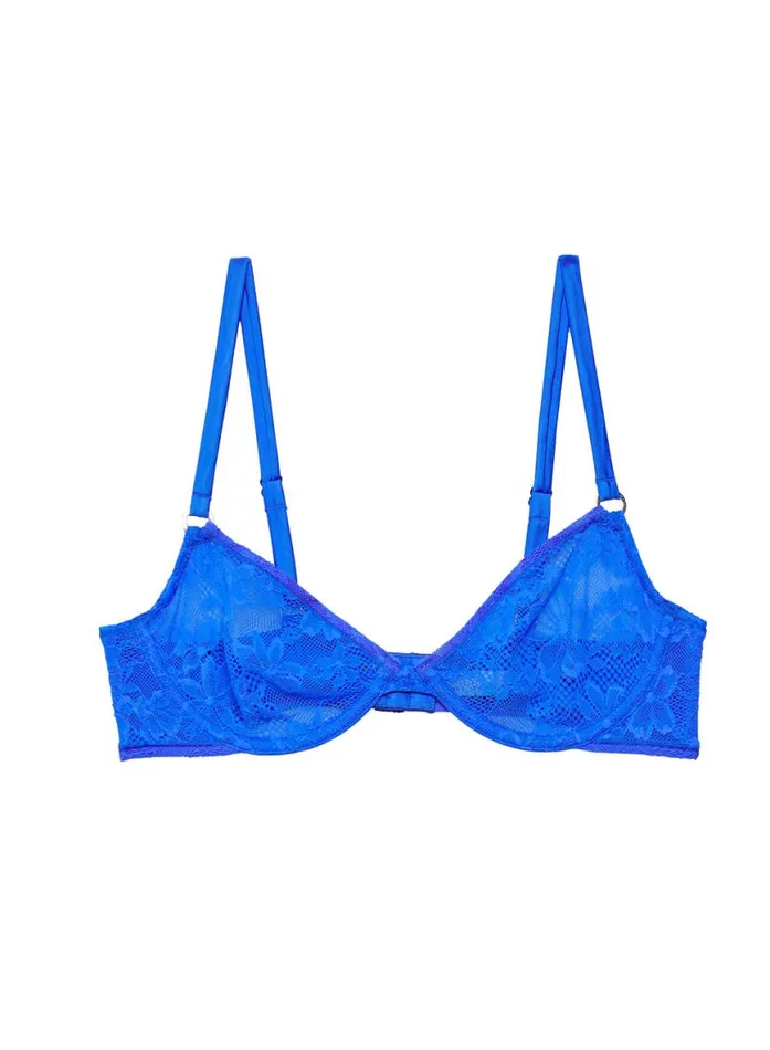 Underwire Bras Lingerie Fleur Du Mal Le Stretch Lace Demi Bra Electric Blue