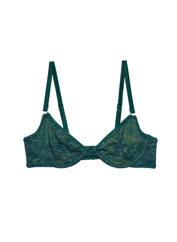 Underwire Bras Lingerie Fleur Du Mal Le Stretch Lace Demi Bra Evergreen