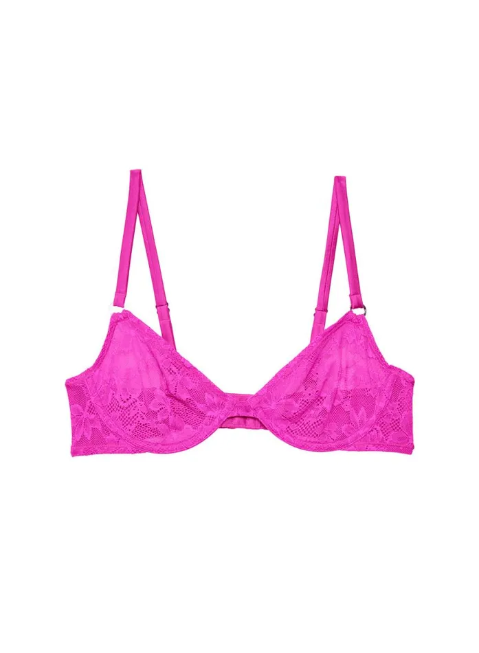 Underwire Bras Lingerie Fleur Du Mal Le Stretch Lace Demi Bra Wild Pink