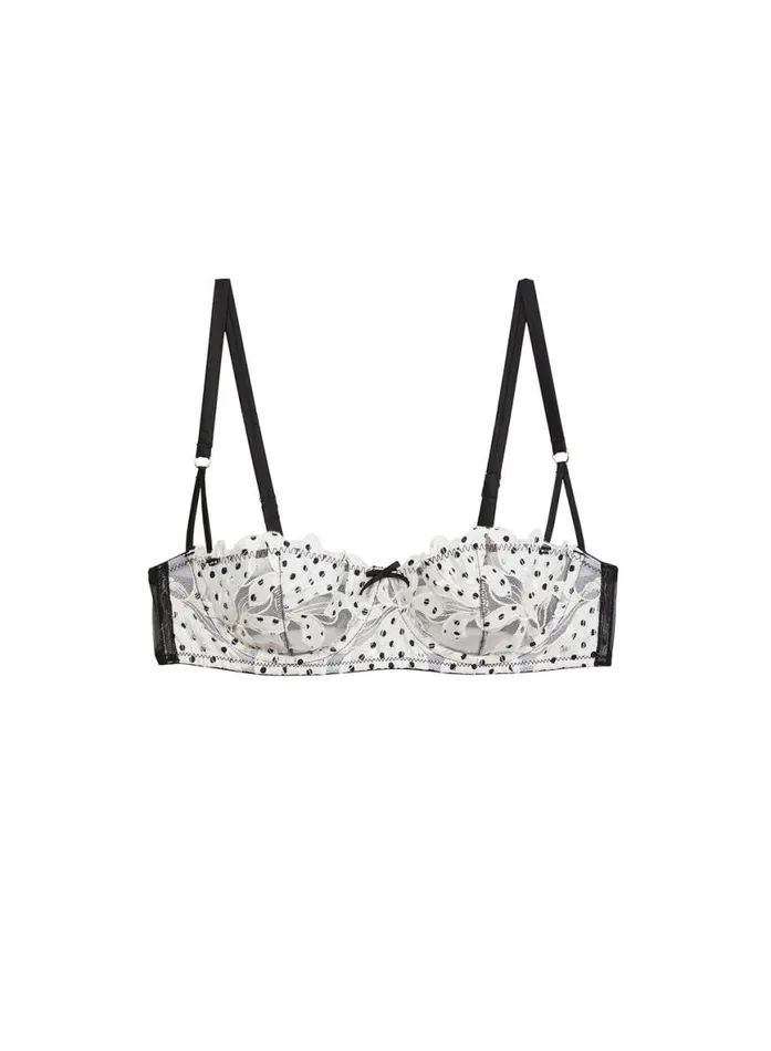 Underwire Bras Lingerie Fleur Du Mal Lily Embroidery Balconette Bra Ivory Dot