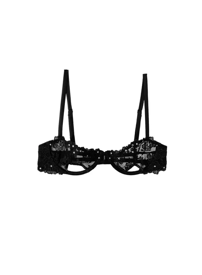 Underwire Bras Lingerie Fleur Du Mal Nailhead Embroidery Bra Black