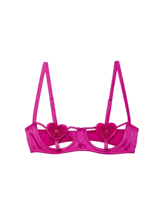 Underwire Bras Lingerie Fleur Du Mal Queen Of Hearts Balconette Bra Ultra Pink